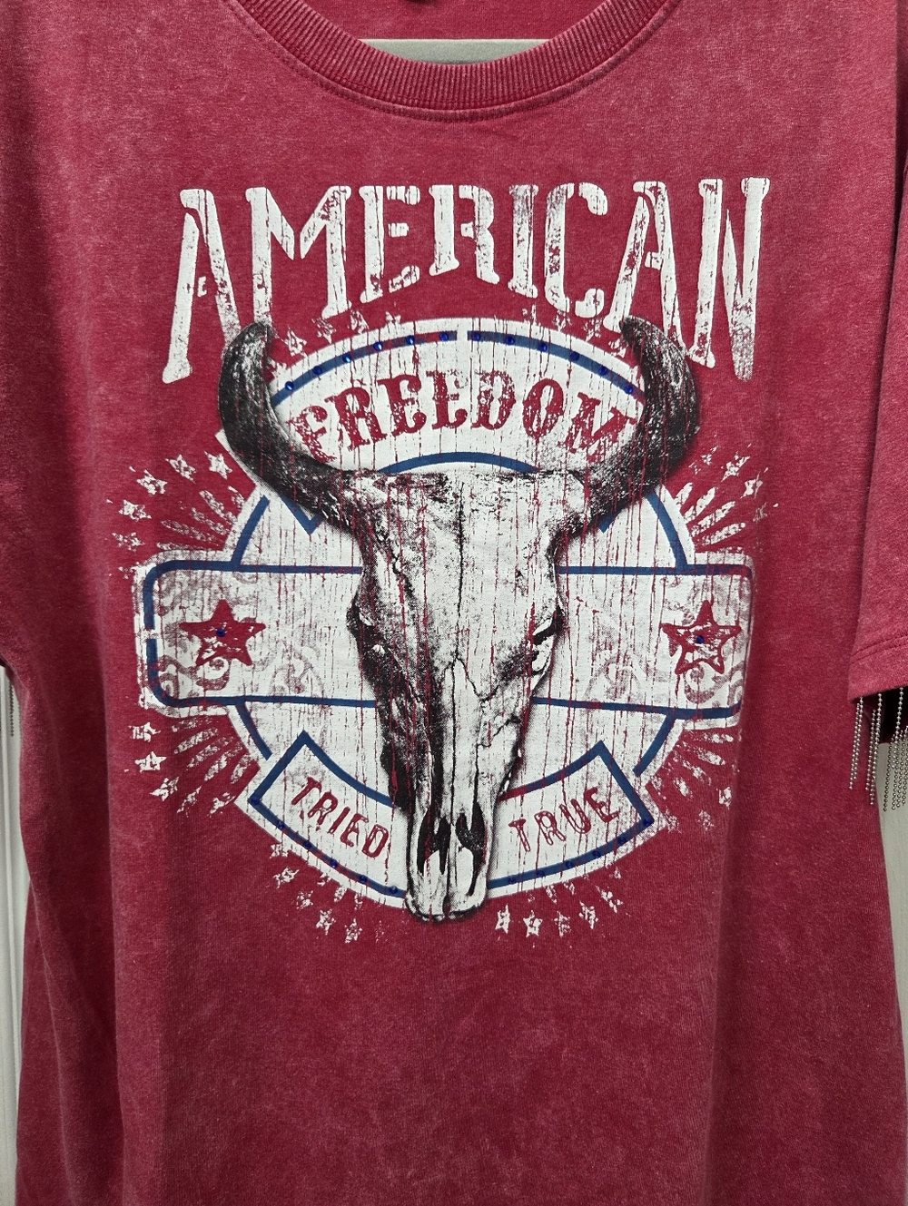 Mimi Chica Washed Red Graphic Tshirt Dress Arm Tassles Western Rodeo Festival XL - Picture 2 of 10